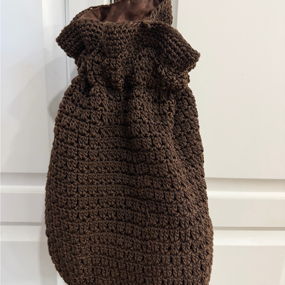 Brown Crochet Drawstring Bag